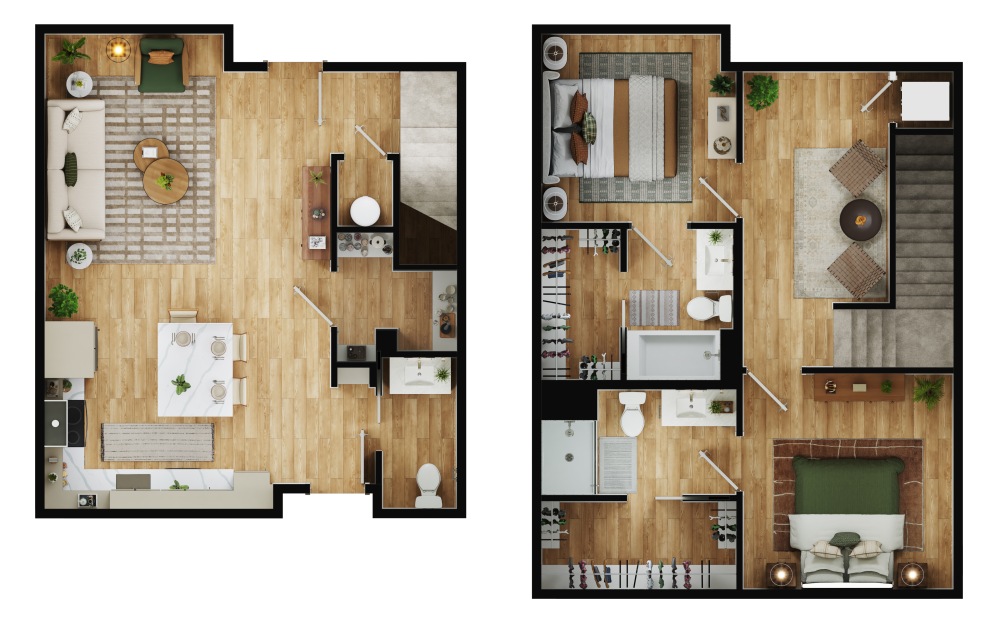 TH2 - 2 bedroom floorplan layout with 2.5 bathrooms and 1191 square feet